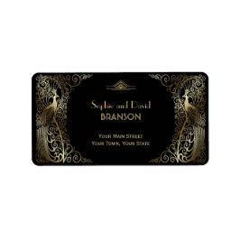 Glam Goud Art Deco Pauwen Bruiloft Etiket