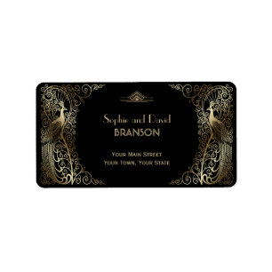 Glam Goud Art Deco Pauwen Bruiloft Etiket
