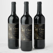 Glam Goud Art Deco Pauwen Bruiloft Wijn Etiket (Flessen)