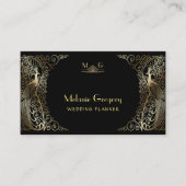 Glam Goud Art Deco Pauwen Professioneel Monogram Visitekaartje (Voorkant)