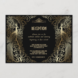 Glam Goud Art Deco Pauwen Senior Ontvangst Kaart