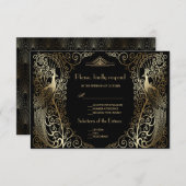 Glam Goud Art Deco Pauwen Senior Trouw RSVP (Voorkant / Achterkant)