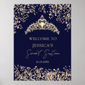 Glam goud blauw prinses tiara Sweet 16 Welkom Poster (Voorkant)