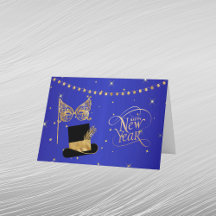 Glam Goud Blauwe Masker Hoed Nieuwjaar