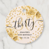 Glam Goud Bloem Glitter 30e Verjaardag Script Bedankjes Labels (Voorkant)