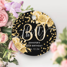Glam Goud Bloem Glitter 30ste Verjaardag Zwart 