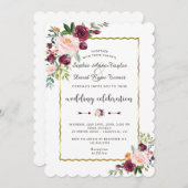 Glam Goud Burgundy Blush Bloem Bloemige Trouw Kaart (Voorkant / Achterkant)