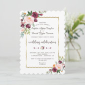 Glam Goud Burgundy Blush Bloem Bloemige Trouw Kaart (Staand voorkant)