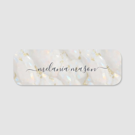 Glam Goud Elegante Opal Steen Edelsteen Naamplaatje (Voorkant)