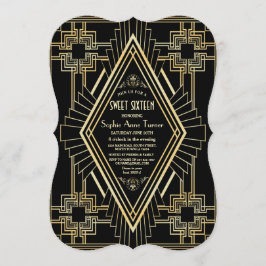 Glam goud en zwart Great Gatsby Sweet 16 Kaart