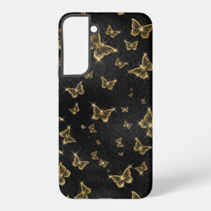 Glam goud en zwart vlinders patroon samsung galaxy hoesje