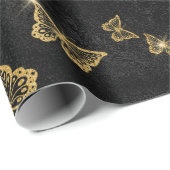 Glam goud- en zwarte vlinders cadeaupapier (Rol Hoek)