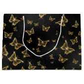Glam goud- en zwarte vlinders groot cadeauzakje (Voorkant)