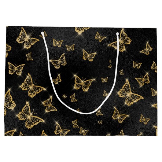 Glam goud- en zwarte vlinders groot cadeauzakje (Achterkant)