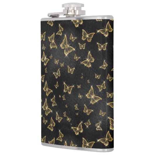 Glam goud- en zwarte vlinders heupfles (Links)