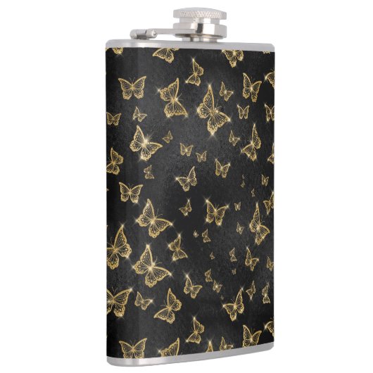 Glam goud- en zwarte vlinders heupfles (Rechts)