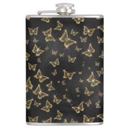 Glam goud- en zwarte vlinders heupfles