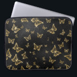 Glam goud- en zwarte vlinders laptop sleeve<br><div class="desc">Glam zwarte en gouden vlinders in een naadloos patroon. Moderne luxe vormgeving met witte sparkles.</div>