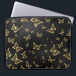 Glam goud- en zwarte vlinders laptop sleeve<br><div class="desc">Glam zwarte en gouden vlinders in een naadloos patroon. Moderne luxe vormgeving met witte sparkles.</div>