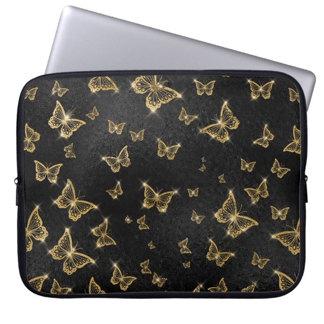 Glam goud- en zwarte vlinders laptop sleeve (Voorkant)