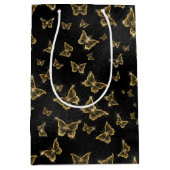 Glam goud- en zwarte vlinders medium cadeauzakje (Voorkant)