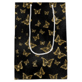 Glam goud- en zwarte vlinders medium cadeauzakje (Achterkant)