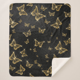 Glam goud- en zwarte vlinders sherpa deken