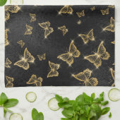 Glam goud- en zwarte vlinders theedoek (Gevouwen)