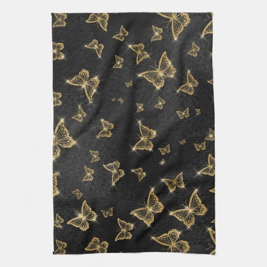 Glam goud- en zwarte vlinders theedoek (Verticaal)