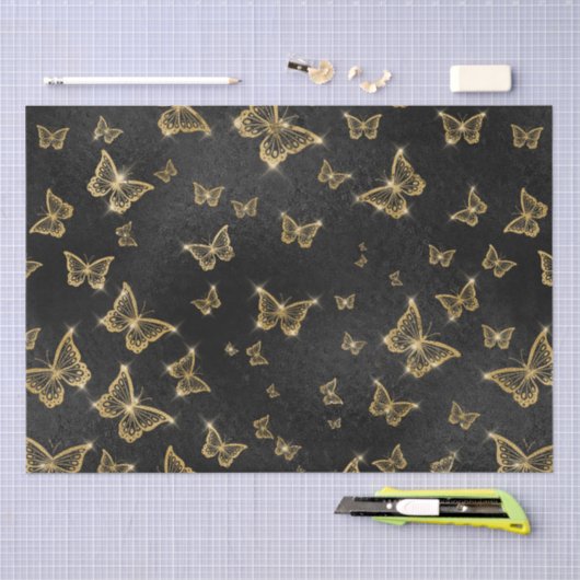 Glam goud- en zwarte vlinders tissuepapier (Craft)
