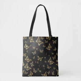 Glam goud- en zwarte vlinders tote bag