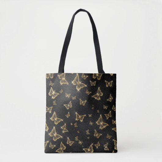 Glam goud- en zwarte vlinders tote bag (Voorkant)