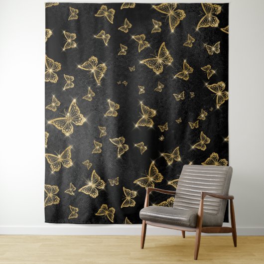 Glam goud- en zwarte vlinders wandkleed (In situ)