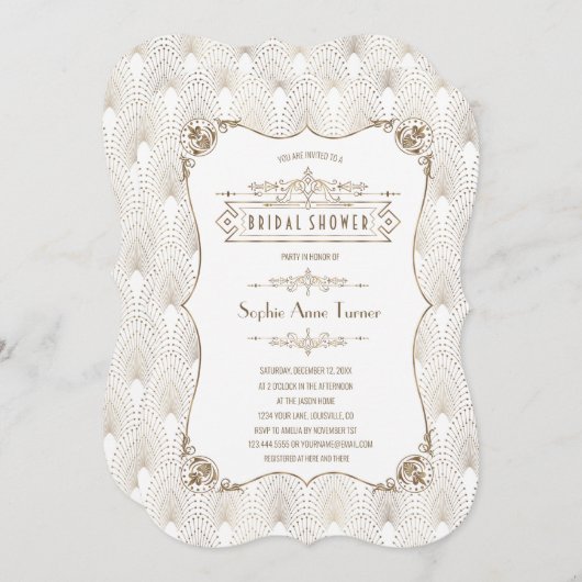 Glam Goud Fleur-de-lis Great Gatsby Bruiloftsfeest Kaart (Voorkant / Achterkant)