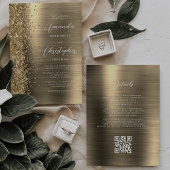 Glam Goud Geborsteld Metaal QR Code Huwelijk Kaart