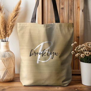 Glam Goud Geborsteld Metaal Zwart Wit Monogram  Tote Bag
