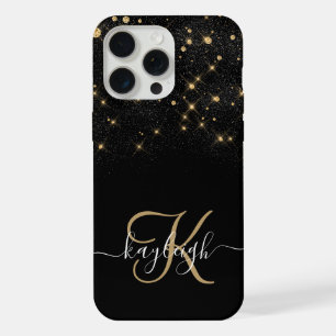Glam Goud Glitter Diamant Glans Elegant Monogram iPhone 15 Pro Max Case
