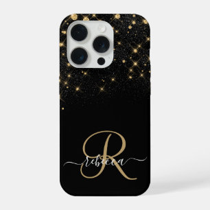 Glam Goud Glitter Diamant Glans Elegant Monogram iPhone 15 Pro Case