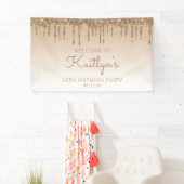 Glam Goud Glitter Drip 16e Verjaardagsfeestje Spandoek (Insitu)