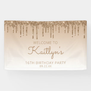 Glam Goud Glitter Drip 16e Verjaardagsfeestje Spandoek