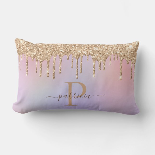 Glam Goud Glitter Drips Elegant Monogram  Lenden K Kussen (Voorkant)