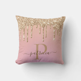 Glam Goud Glitter Drips Elegante Monogram Worp Kus Kussen
