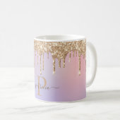 Glam Goud Glitter Druppels Elegant Monogram  Koffiemok (Voorkant rechts)