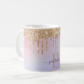 Glam Goud Glitter Druppels Elegant Monogram  Koffiemok (Voorkant links)