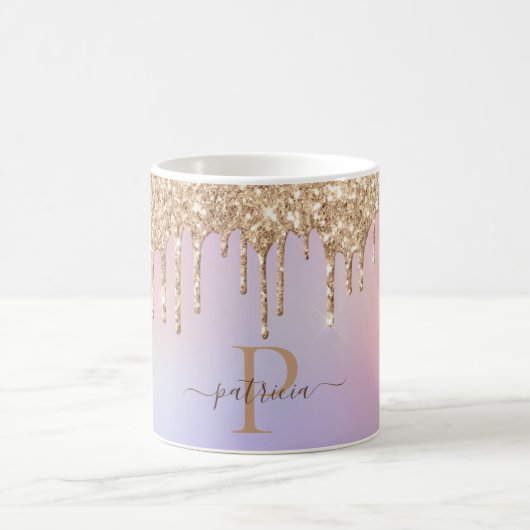 Glam Goud Glitter Druppels Elegant Monogram  Koffiemok (Center)