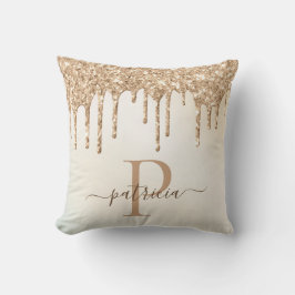 Glam Goud Glitter Druppels Elegant Monogram Kussen