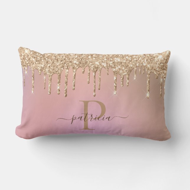 Glam Goud Glitter Druppels Elegant Monogram  Lende Kussen (Voorkant)