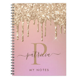 Glam Goud Glitter Druppels Elegant Monogram Notiti Notitieboek