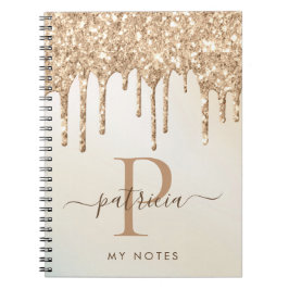Glam Goud Glitter Druppels Elegant Monogram Notiti Notitieboek