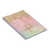 Glam Goud Glitter Druppels Elegant Monogram Notitieboek (Rechterzijde)